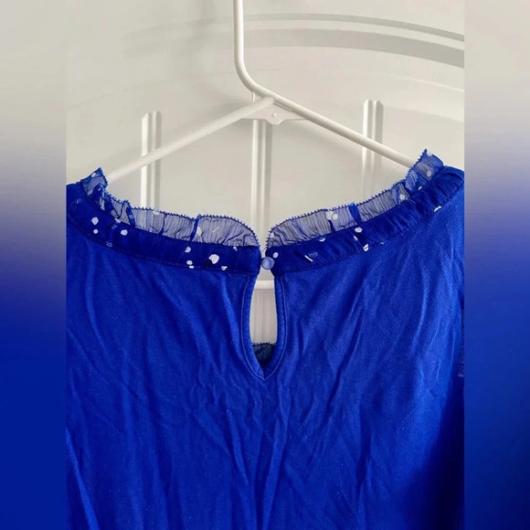 Elle Royal Blue Tank with Patterned Sheer Overlay - Picture 4 of 4